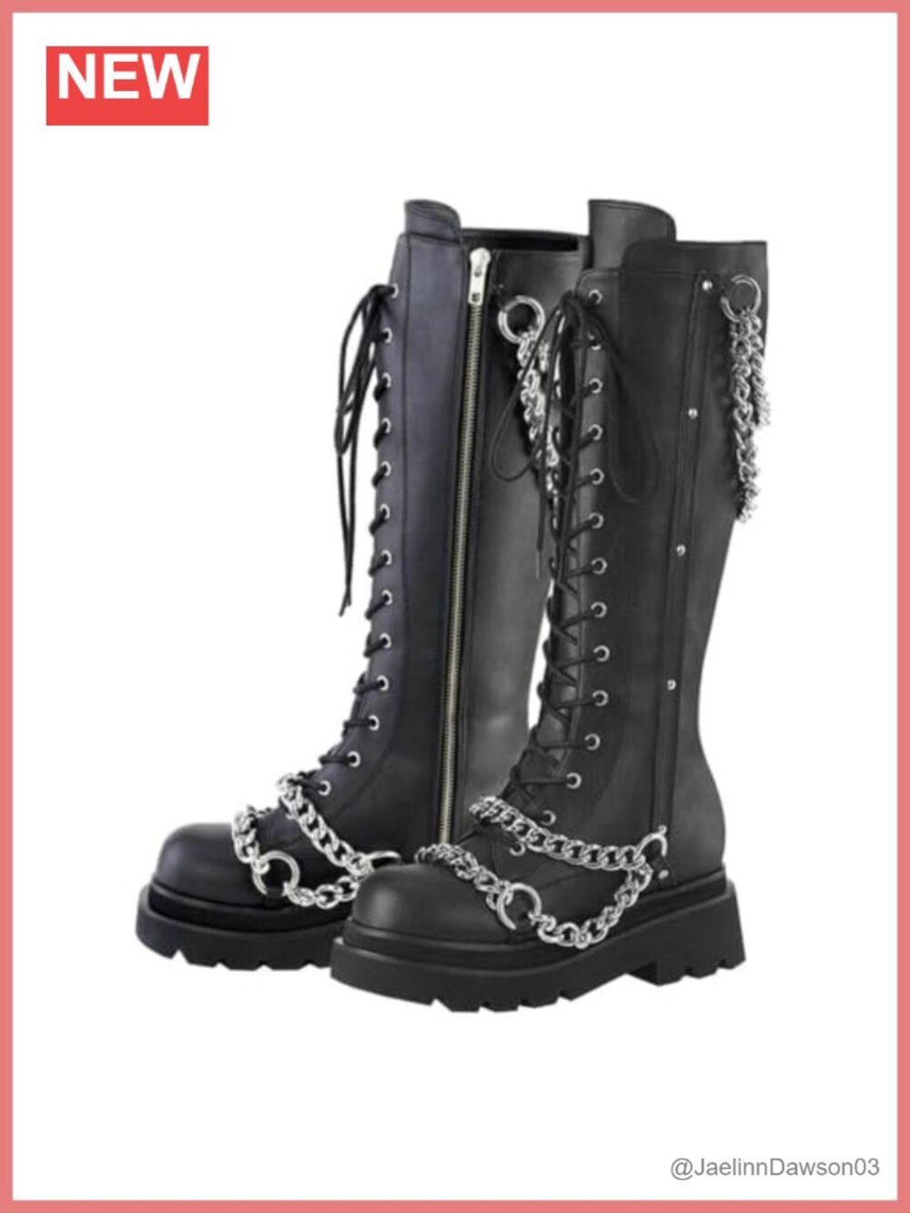 Goth Knee High Platform Combat Boots Punk Chain Lace Up Zip Chunky Heel